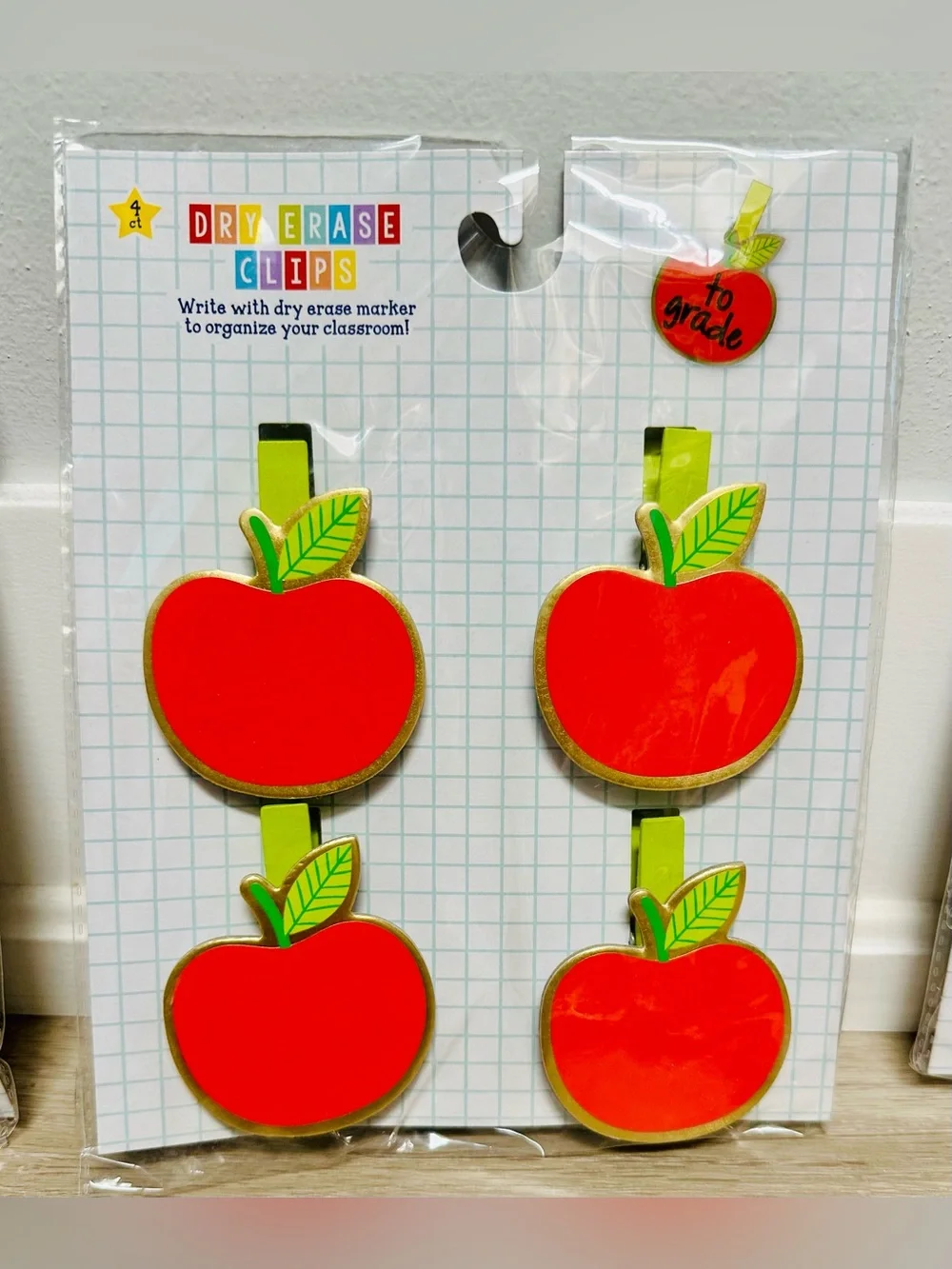 TEACHER/HOMESCHOOL Bundle - 24 Apple Dry Erase Clips, Brand New (6 packages)
